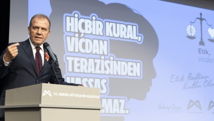 BAŞKAN SEÇER, ETİK HAFTASI ETKİNLİĞİNE KATILDI;  SEÇER: “MERSİN BÜYÜKŞEHİR; MEMNUNİYET ORANI EN YÜKSEK BELEDİYELERİN BAŞINDA GELİYOR”    SEÇER’DEN PERSONELE: “HALKIN MEMNUNİYETİNİ SİZLERE BORÇLUYUZ” “VATANDAŞIMIZ ADINA EN MÜKEMMELİNİ HİZMETİ YAPMAK ZORUNDAYIZ” “TÜRKİYE’YE BARIŞ MERSİN’DEN YAYILIR”