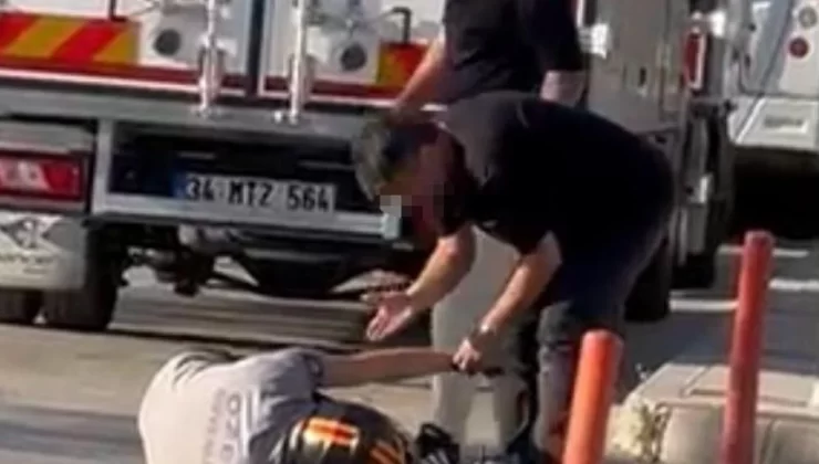 Yumrukların havada uçuştuğu kavgada motosikletli yerde tekmelendi