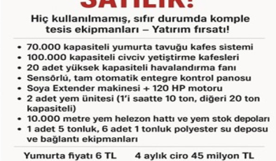 satılık tavuk fabrikası malzemeleri ilanı