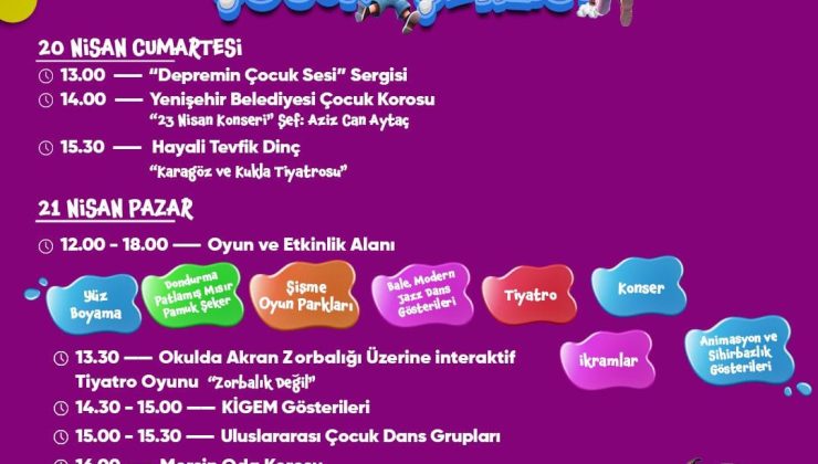 Yenişehir Belediyesinden çocuklar için renkli bayram programı
