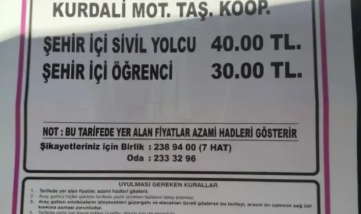 Mersin’de dolmuş ücretlerine 5 ay sonra ikinci zam